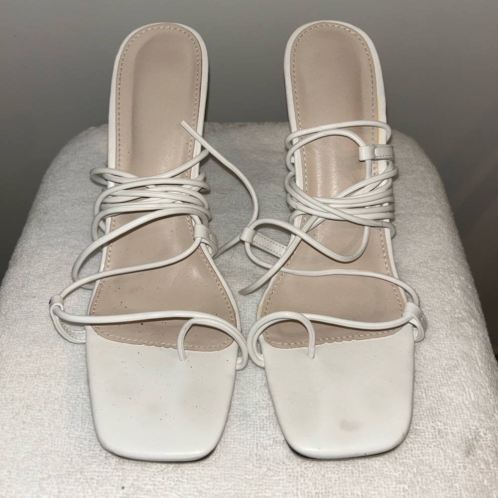 SHEIN White Strappy Square-Toe Lace-Up Mules